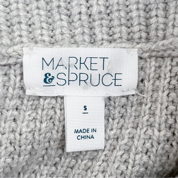 Market & Spruce Cotton Turtleneck Knit Sweater with thumbholes in Light Grey, S - Picture 4 of 12